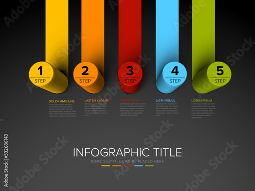 Minimalistic five dark steps template with cylindric circle steps