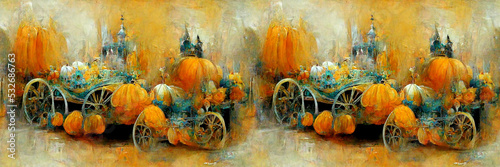 Canvas Print Seamless pattern of Snow White and the Seven Dwarfs pumpkin carriage