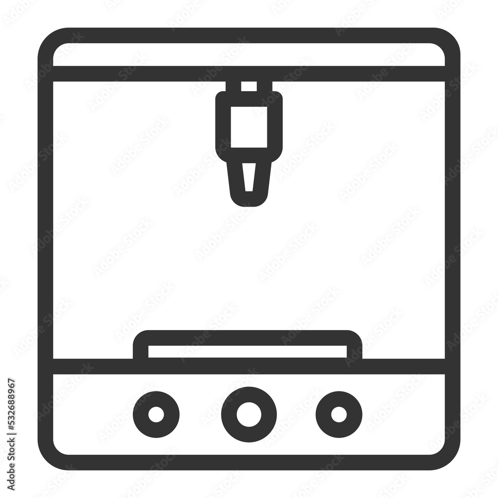 3D printer with a transparent case - icon, illustration on white background, outline style 3D printer with a transparent case - icon, illustration on white background, outline style