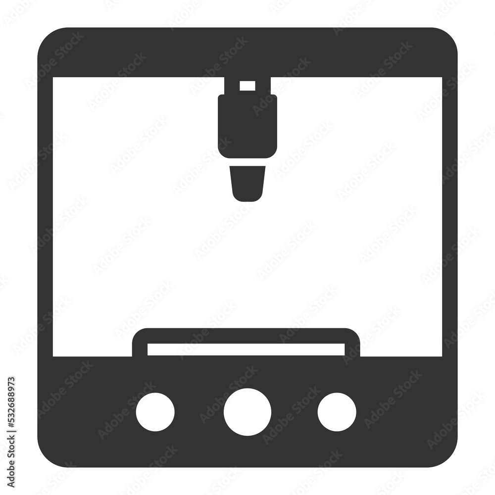 3D printer with a transparent case - icon, illustration on white background, glyph style 3D printer with a transparent case - icon, illustration on white background, glyph style