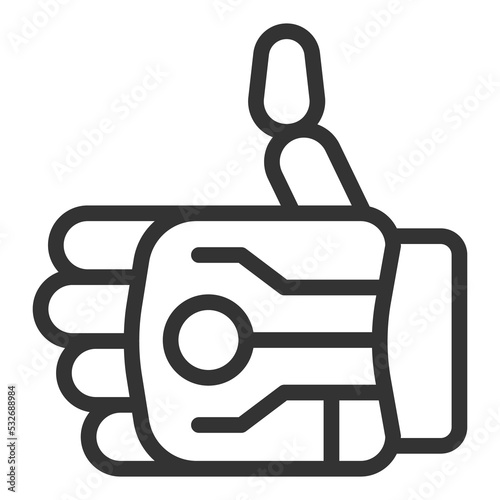 Mechanical robot arm showing class gesture - icon, illustration on white background, outline style