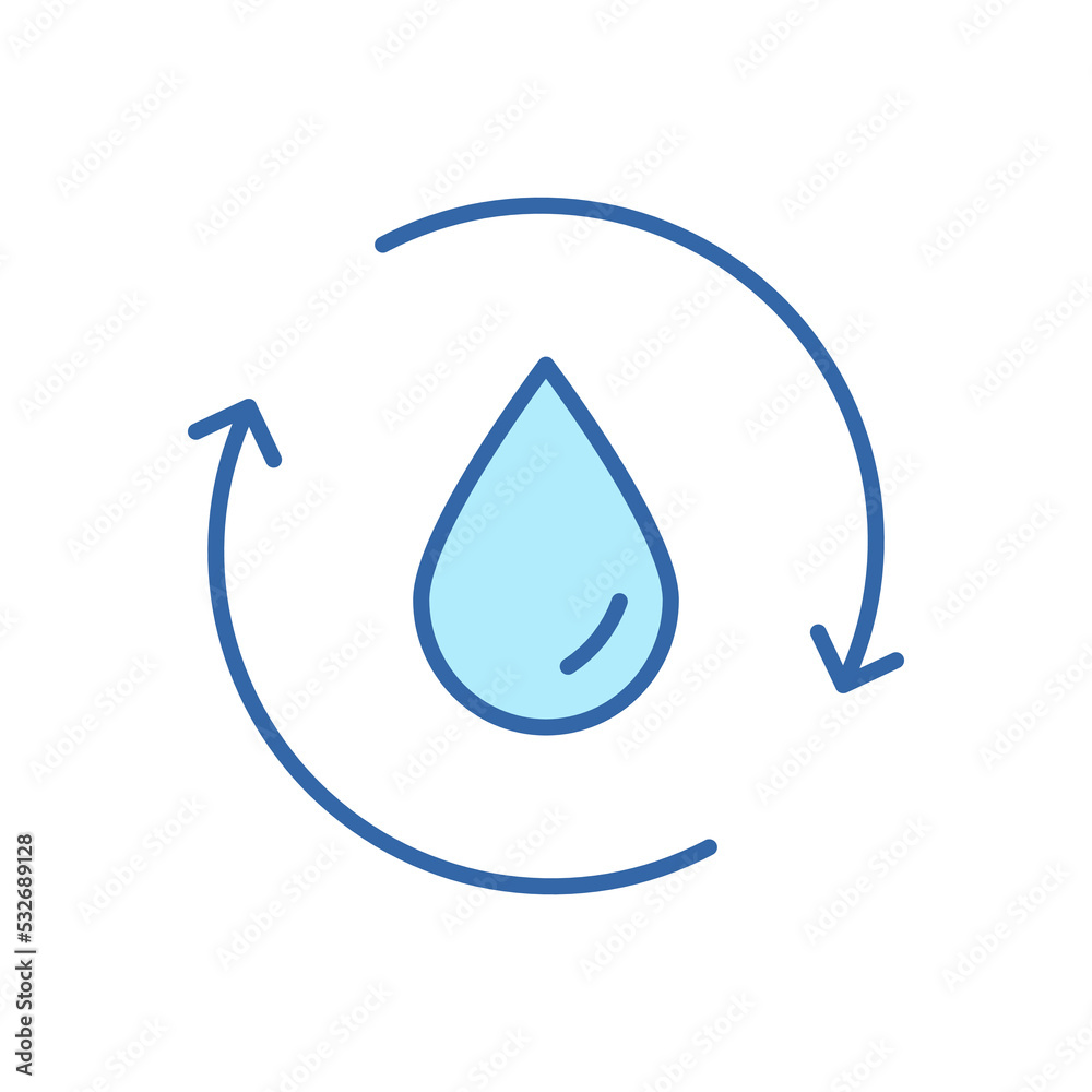 Recycle or Reuse Water Linear Icon. Save world. Water Drop with 2 Sync and Circular Arrows. Recycle symbol. Renew of Liquid. Editable stroke. Vector Isolated Illustration Recycle or Reuse Water Linear Icon. Save world. Water Drop with 2 Sync and Circular Arrows. Recycle symbol. Renew of Liquid. Editable stroke. Vector Isolated Illustration