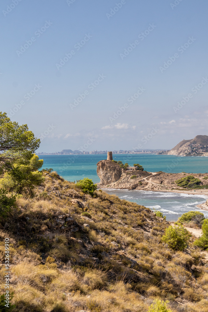 Cliffs and Mediterranean sea in the south of Spain. White coast Spain. Valencian Community. Cliffs and Mediterranean sea in the south of Spain. White coast Spain. Valencian Community.