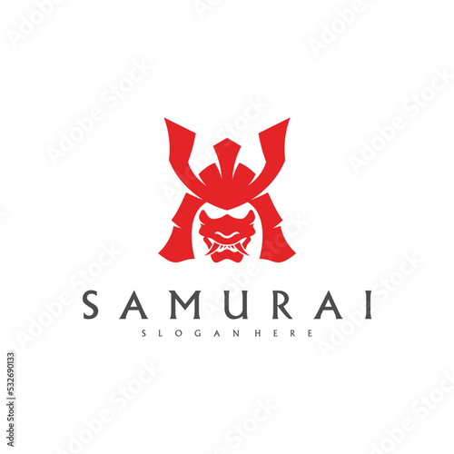 Samurai head logo design vector. Samurai warrior logo template