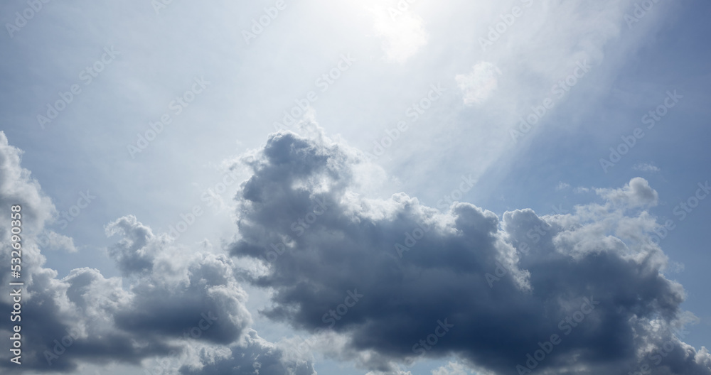 Fototapeta premium Dramatic black cloud before rainy. Beautiful cloudscape over horizon, sky