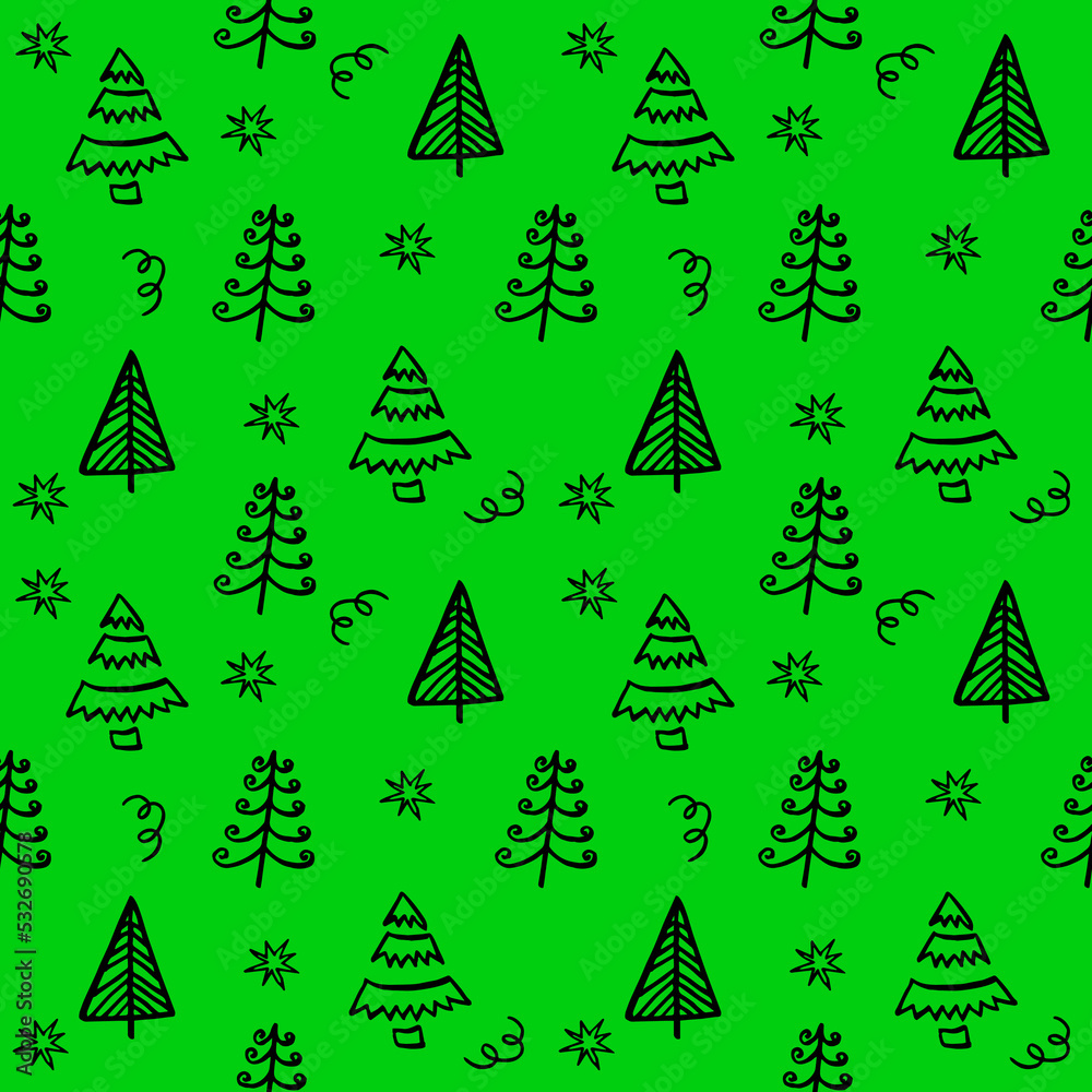 vector green seamless pattern of christmas tree