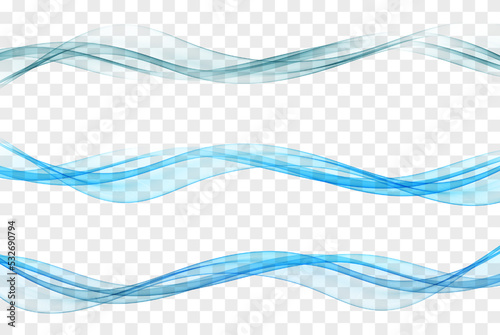 Vector collection of soft blue waves. Abstract smooth soft dividing lines, trendy headers or footers photo
