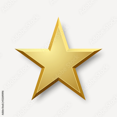 Golden star on a light background with a shadow.Design element