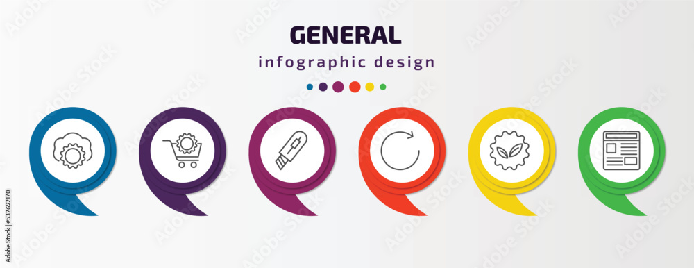 general infographic template with icons and 6 step or option. general icons such as saas, procurement, stationery knife, clockwise, go green badge, news feed vector. can be used for banner, info general infographic template with icons and 6 step or option. general icons such as saas, procurement, stationery knife, clockwise, go green badge, news feed vector. can be used for banner, info