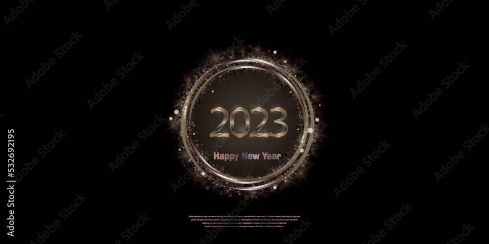 Happy new year 2023 greeting card with rose gold or bronze glitter and shine. Luxury copper numbers. Vector illustration EPS 10 Happy new year 2023 greeting card with rose gold or bronze glitter and shine. Luxury copper numbers. Vector illustration EPS 10