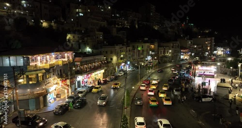 Aerial footage on a busy boulevard downtown Amman.