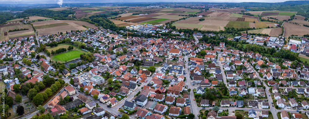 Aerial view around the village Meimsheim in Germany  