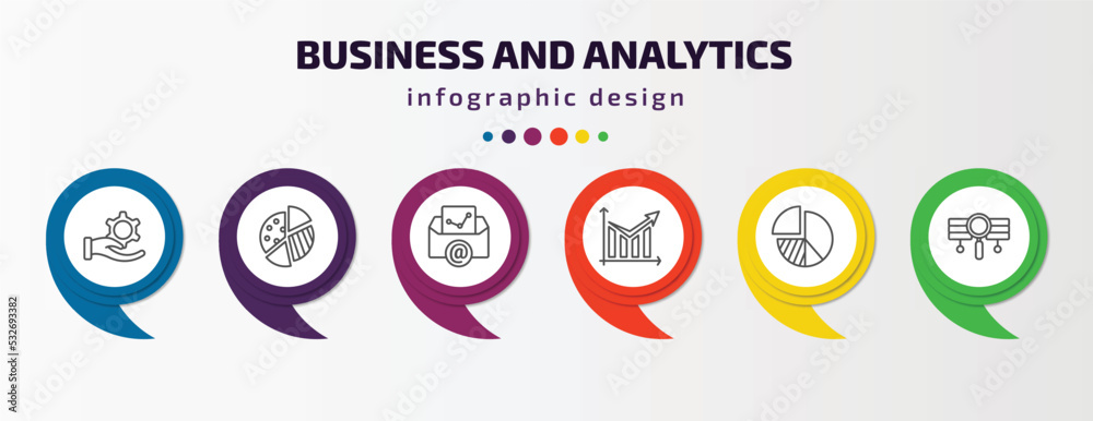 business and analytics infographic template with icons and 6 step or option. business and analytics icons such as revenue, graph pie, email analytics, diagram, chart pie, stock data analysis vector. business and analytics infographic template with icons and 6 step or option. business and analytics icons such as revenue, graph pie, email analytics, diagram, chart pie, stock data analysis vector.