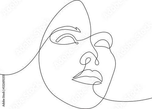 Single line hand drawn young woman portrait female beauty, minimalistic beautyfull girl face. Dynamic continuous one line graphic PNG design. Black and white illustration  