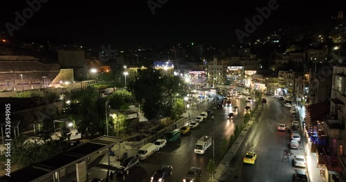 Aerial footage on a busy boulevard downtown Amman.