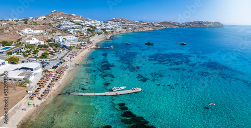 Fototapeta Naklejka Na Ścianę i Meble -  The beautiful beach of Agios Ioannis on the island of Mykonos, Cyclades, Greece, during summer time