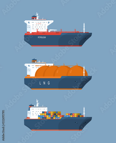 Cargo ships set. Vector illustration.