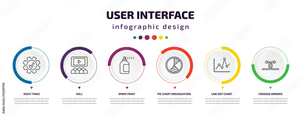 user interface infographic element with icons and 6 step or option ...