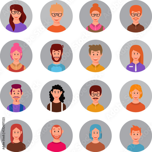 Set of avatars of men and women. Vector illustration, flat style.