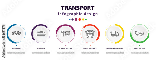 Photo transport infographic element with icons and 6 step or option