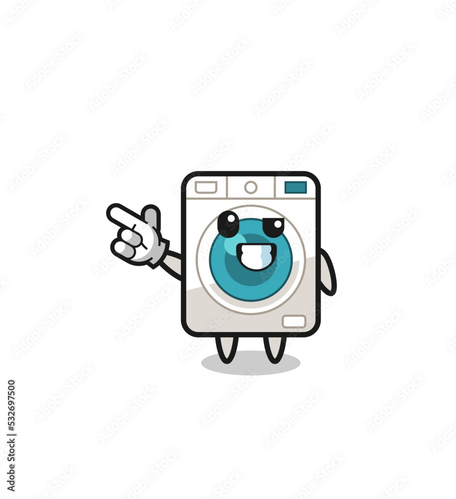 washing machine mascot pointing top left