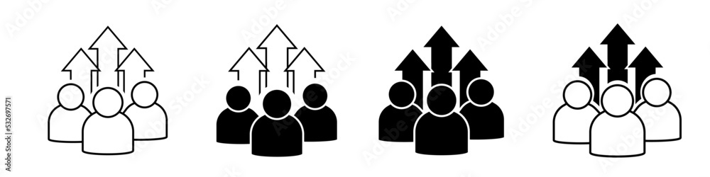 Team growth icon vector set, development illustration sign collection, popularity symbol. Team growth icon vector set, development illustration sign collection, popularity symbol.