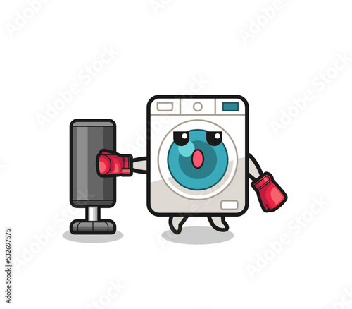 washing machine boxer cartoon doing training with punching bag