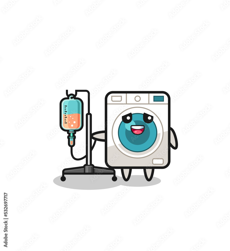 cute washing machine character standing with infusion pole cute washing machine character standing with infusion pole