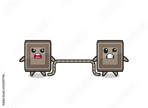 cute carpet character is playing tug of war game