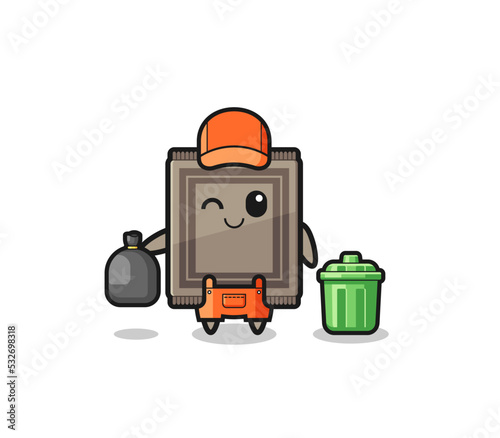 the mascot of cute carpet as garbage collector