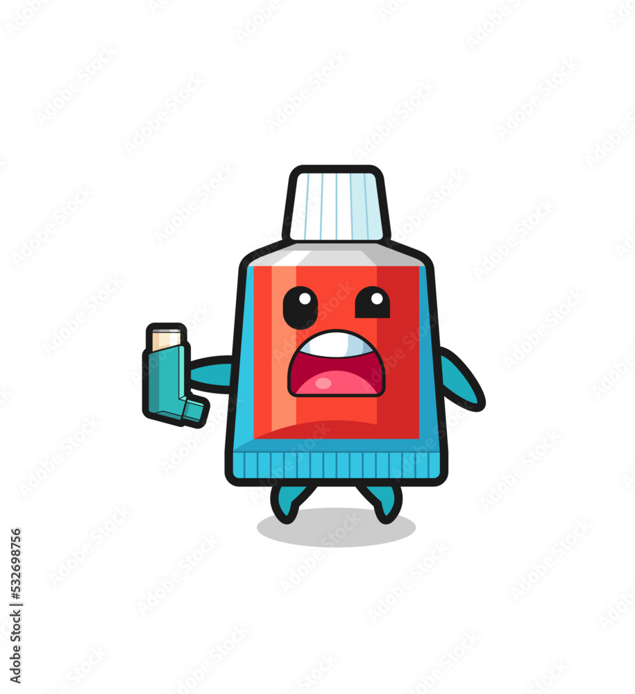 toothpaste mascot having asthma while holding the inhaler toothpaste mascot having asthma while holding the inhaler