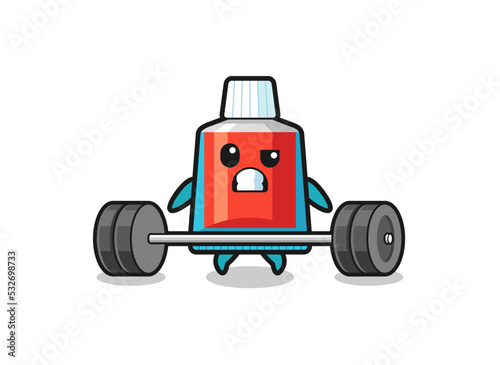cartoon of toothpaste lifting a barbell