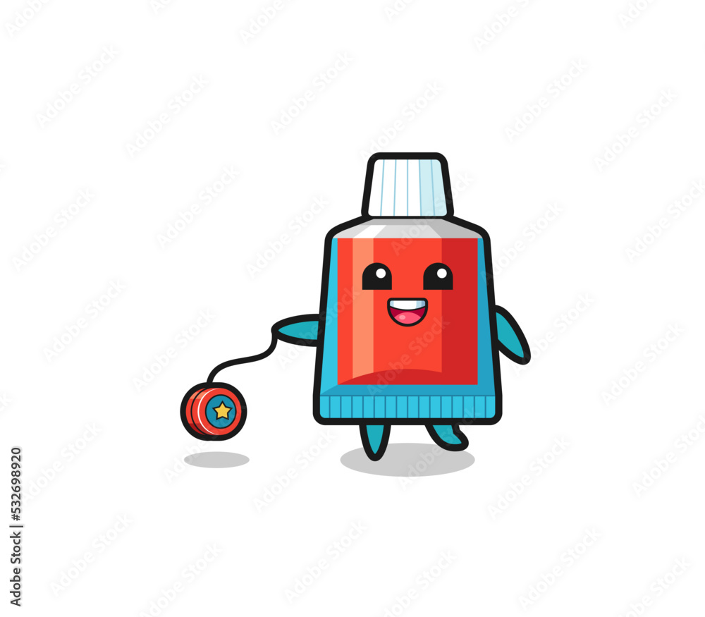 cartoon of cute toothpaste playing a yoyo