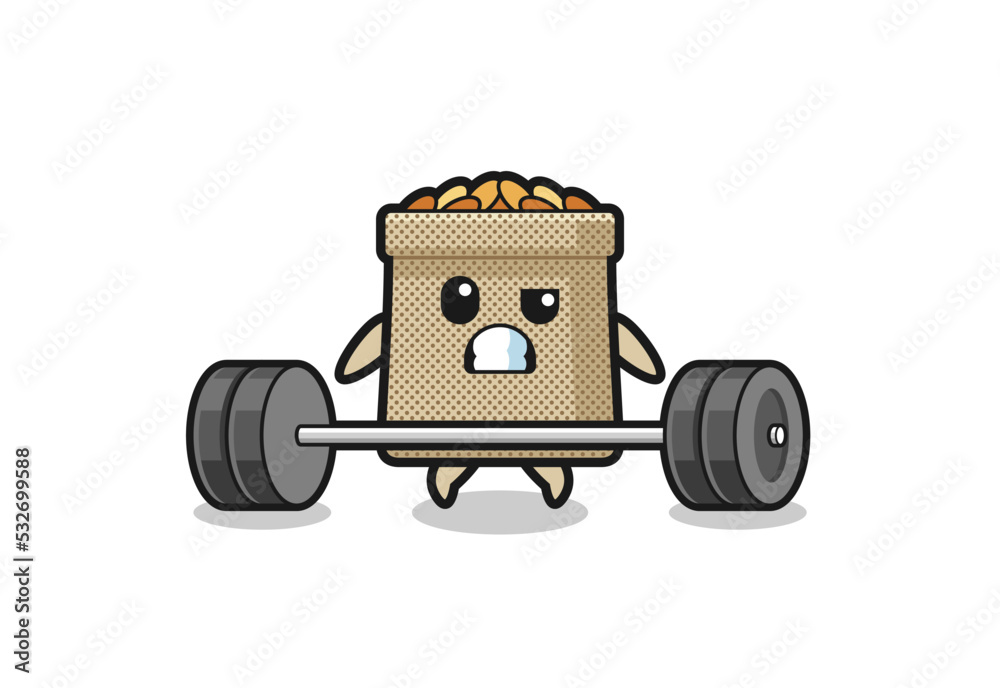cartoon of wheat sack lifting a barbell cartoon of wheat sack lifting a barbell