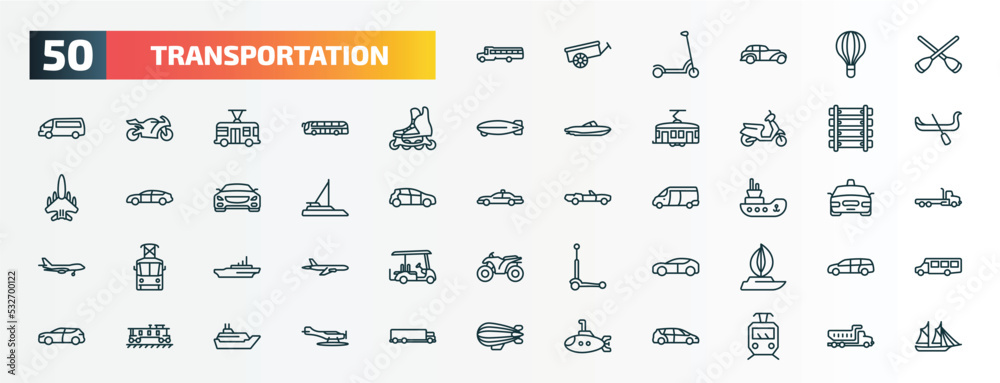 set of 50 special lineal transportation icons. outline icons such as ...