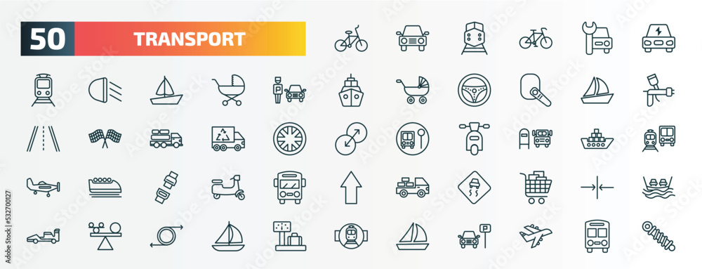 set of 50 special lineal transport icons. outline icons such as bicycle ...