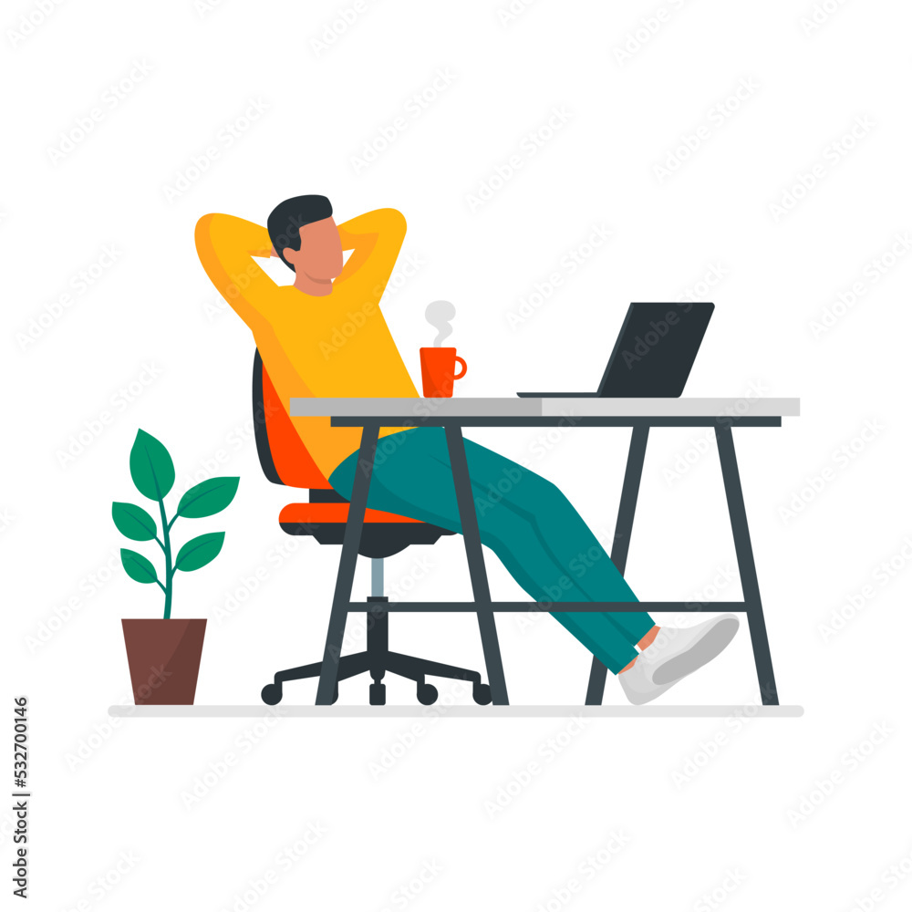 Man sitting at desk and taking a break