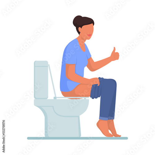 Happy woman with healthy colon sitting on the toilet