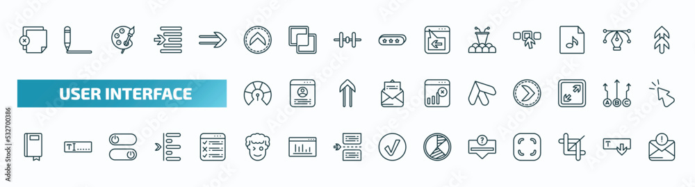 set of 40 special lineal user interface icons. outline icons such as add new document, up chevron, conference hall, indicators, top arrow, ribbon from a book, smiles, question button, crop tool, set of 40 special lineal user interface icons. outline icons such as add new document, up chevron, conference hall, indicators, top arrow, ribbon from a book, smiles, question button, crop tool,
