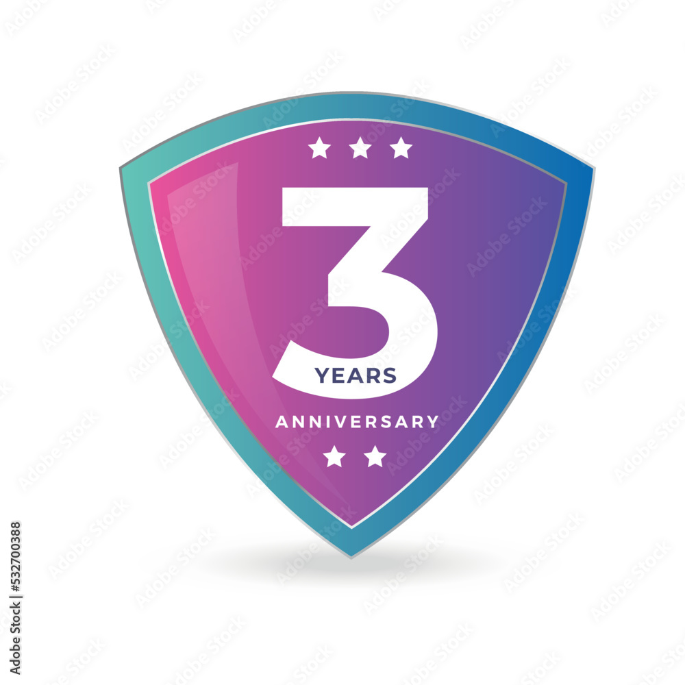 3rd Third Anniversary Celebrating icon logo label Vector event gold color shield