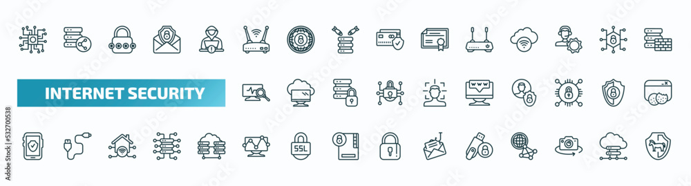 set of 40 special lineal internet security icons. outline icons ...