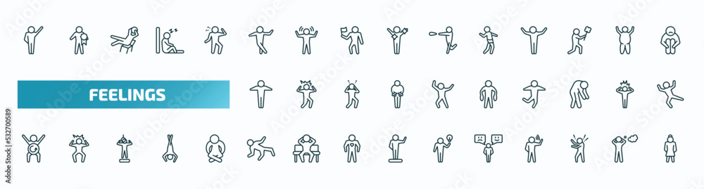set of 40 special lineal feelings icons. outline icons such as determined human, funny human, sexy human, full fantastic refreshed ecstatic emotional rough beautiful line icons. set of 40 special lineal feelings icons. outline icons such as determined human, funny human, sexy human, full fantastic refreshed ecstatic emotional rough beautiful line icons.