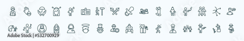 special lineal people icons set. outline icons such as student books, man hearing, baby pacifier, old lady walking, complex, flag semaphore language, phone assistance, constructor, man walking and