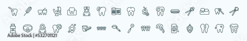 special lineal dentist icons set. outline icons such as scraping, occlusal, intraoral, lingual braces, dental checkup, headlamp, dental protection, filler, dental veneer, damaged tooth, shiny tooth