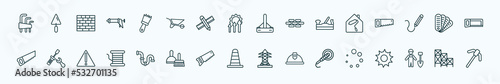 special lineal construction tools icons set. outline icons such as allen keys, builder brush, bump cutter, home repair, pantone, repair screwdriver, plumbing pipes, road construction, polishers,