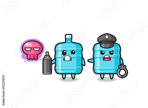 gallon water bottle cartoon doing vandalism and caught by the police