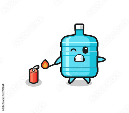 gallon water bottle mascot illustration playing firecracker