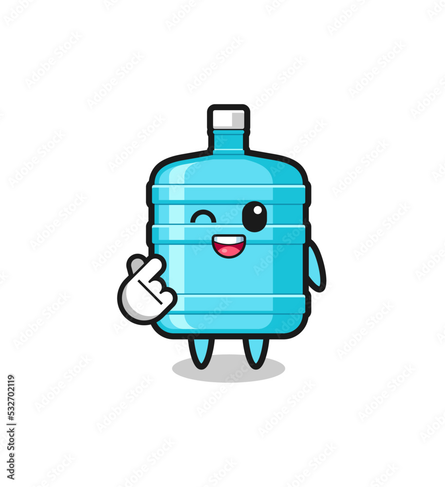 Obraz premium gallon water bottle character doing Korean finger heart