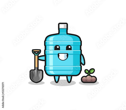 cute gallon water bottle cartoon is planting a tree seed