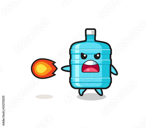 cute gallon water bottle mascot is shooting fire power